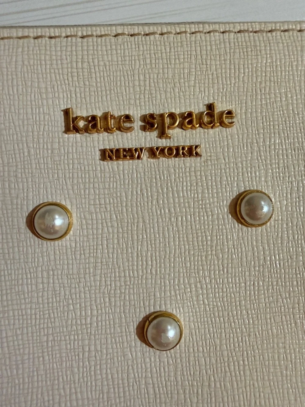 kate spade Cream Pearl-Studded Zip Wallet with Gold Logo - Picture 3 of 7